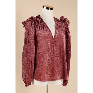 Sz XS Tanya Taylor Lucy V Neck Ruffled Shoulder Top In Rosewood GUC